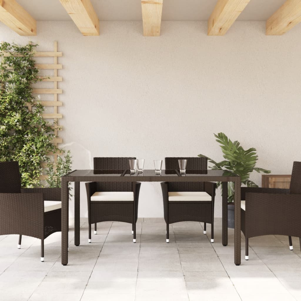 vidaXL Vrtni stol sa staklenom pločom smeđi 150x90x75 cm od poliratana