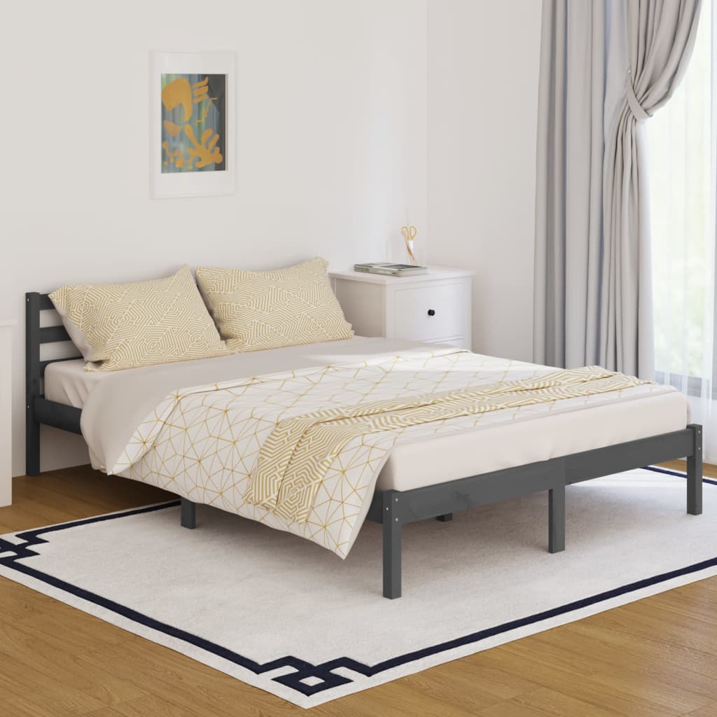 vidaXL Okvir za krevet od masivne borovine 140 x 200 cm sivi