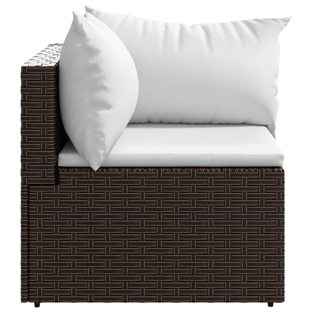 vidaXL Kutna vrtna sofa od poliratana s jastucima smeđa