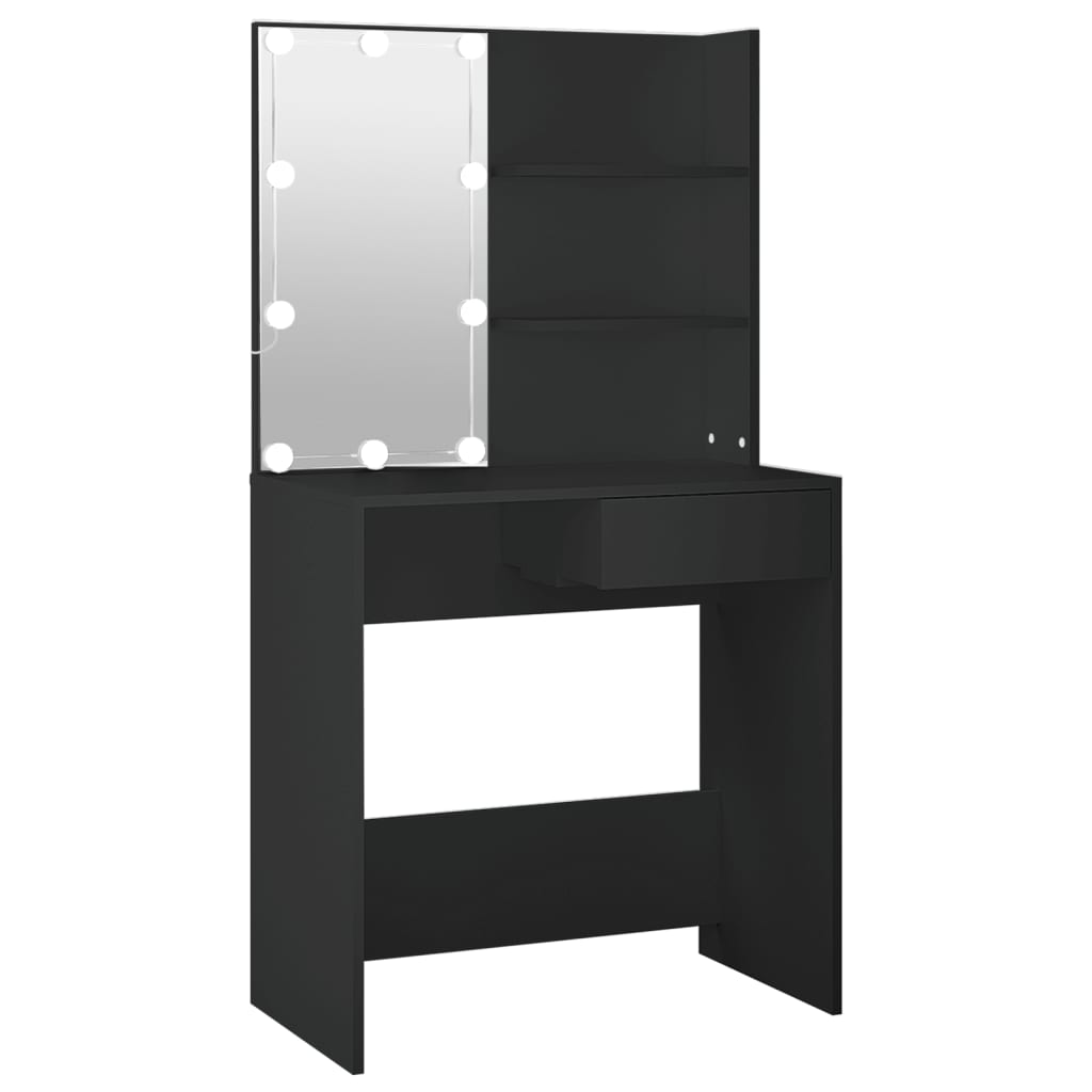 vidaXL Toaletni stolić s LED svjetlima crni 74,5 x 40 x 141 cm
