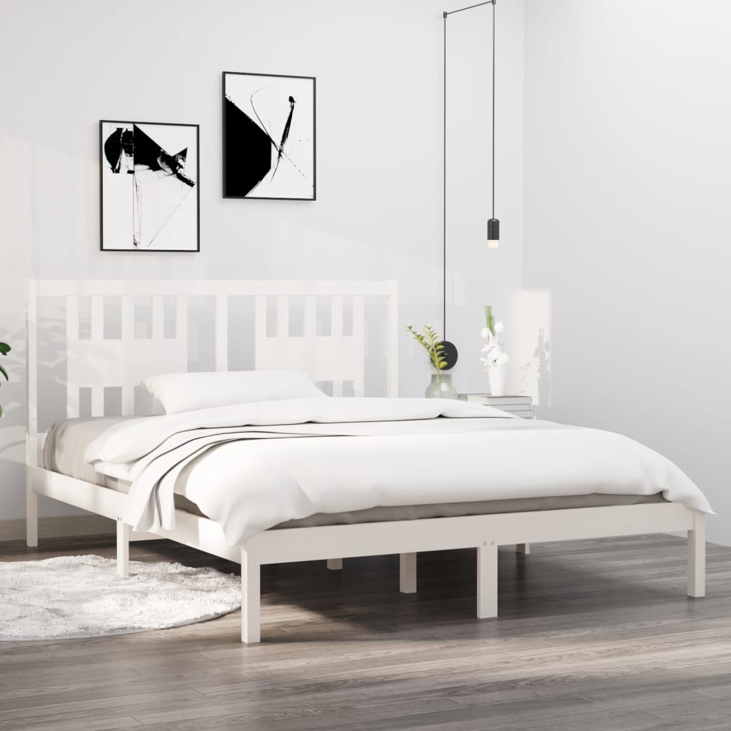 vidaXL Okvir za krevet od masivne borovine bijeli 160 x 200 cm