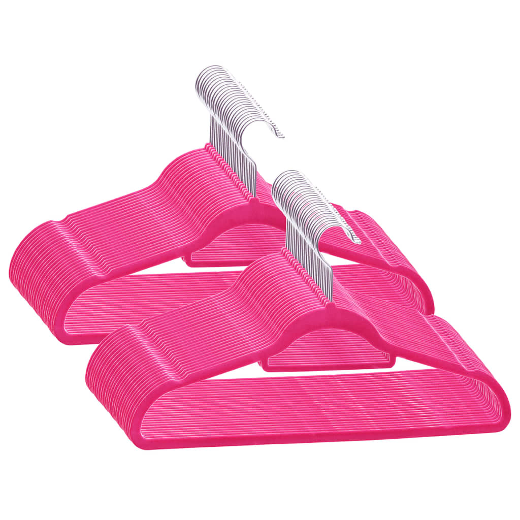 vidaXL 50-dijelni set vješalica protuklizni ružičasti baršunasti