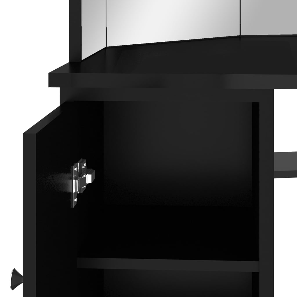 vidaXL Kutni toaletni stolić s LED svjetlima crni 111 x 54 x 141,5 cm
