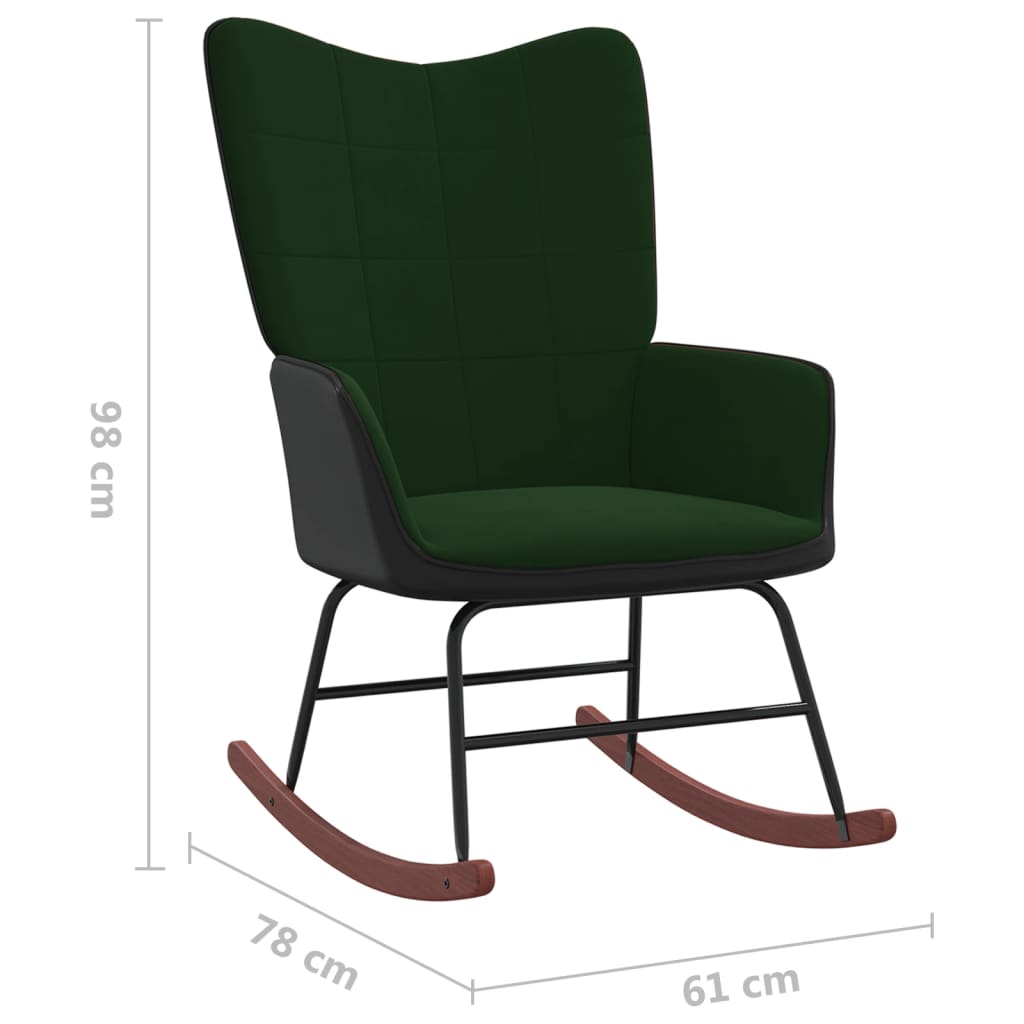vidaXL Stolica za ljuljanje tamnozelena od baršuna i PVC-a