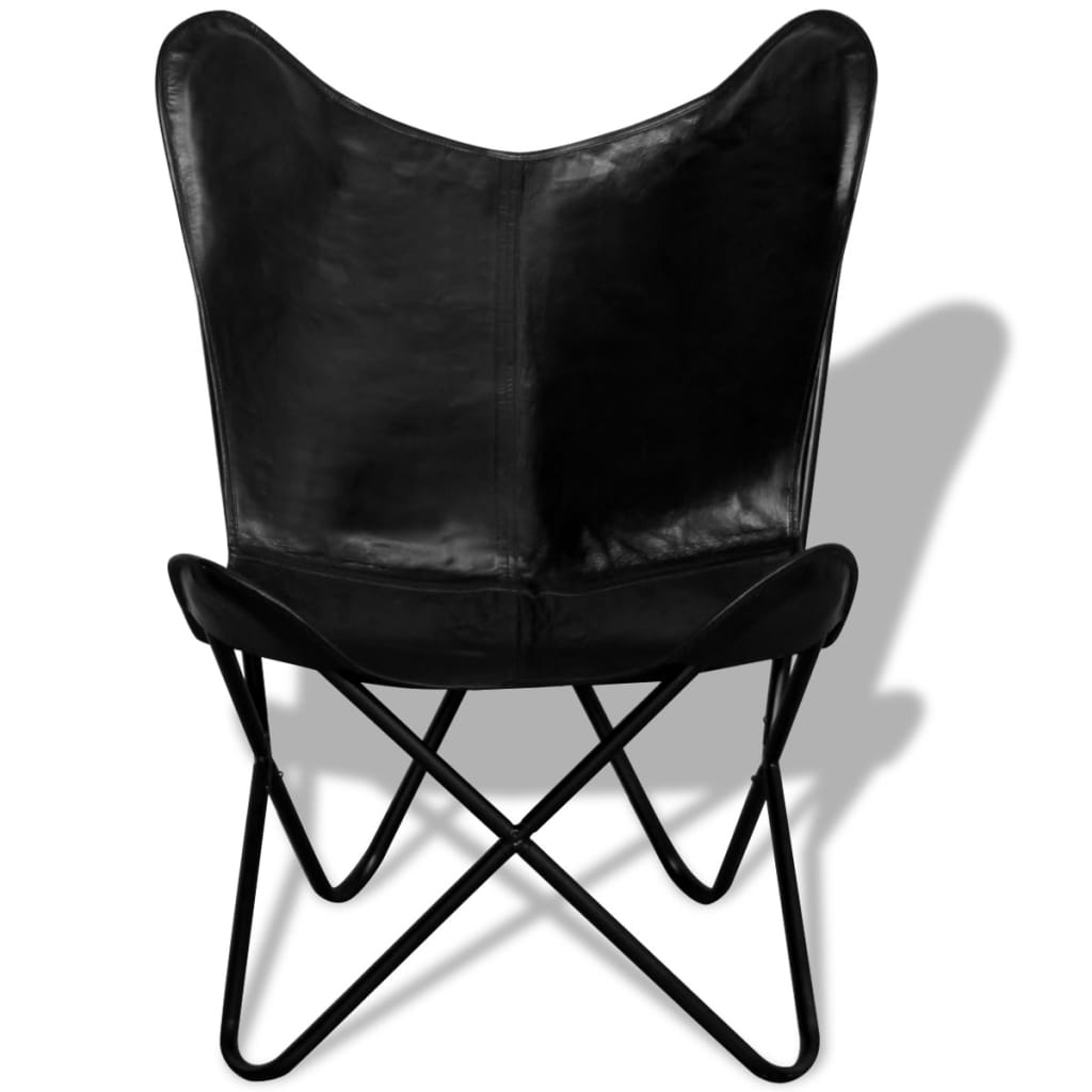 vidaXL Butterfly stolica od prave kože crna
