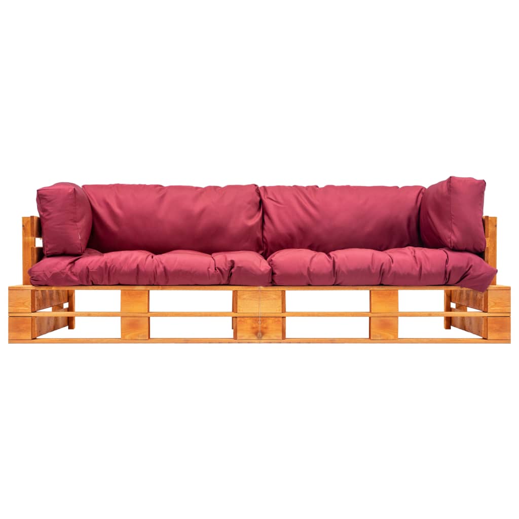 vidaXL 2-dijelni vrtni set sofa od paleta s crvenim jastucima borovina