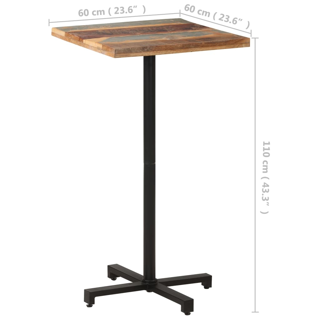 vidaXL Bistro stol četvrtasti 60 x 60 x 110 cm masivno obnovljeno drvo