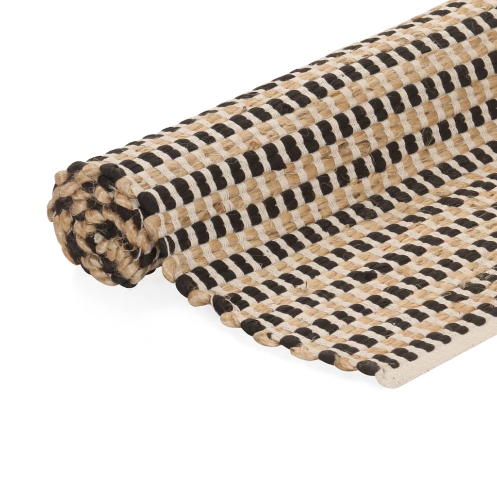 vidaXL Ručno tkani tepih od jute i tkanine 120 x 180 cm prirodni i crni