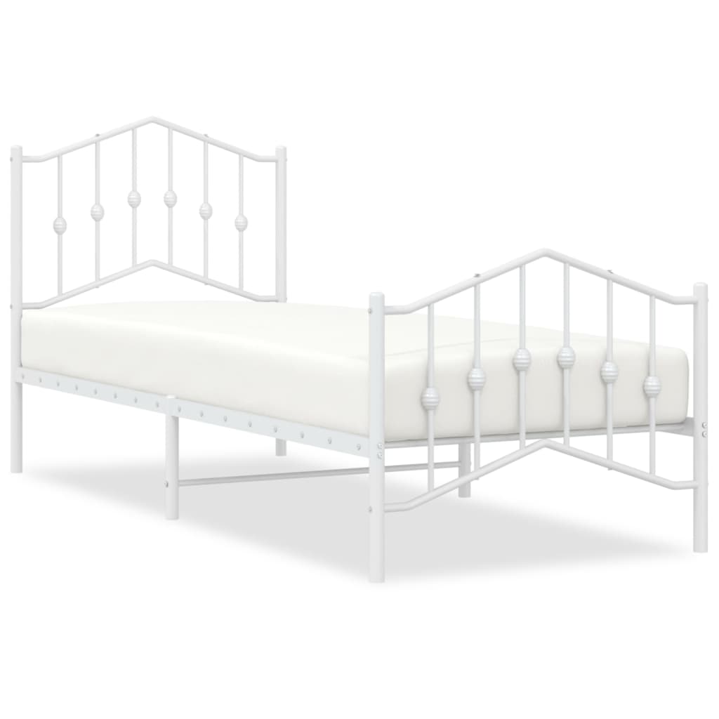 vidaXL Metalni okvir kreveta s uzglavljem i podnožjem bijeli 90x200 cm