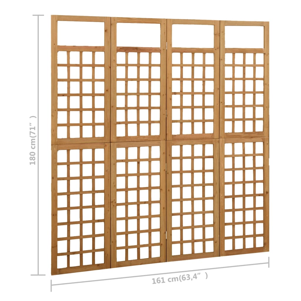 vidaXL Sobna pregrada / rešetka s 4 panela od jelovine 161 x 180 cm