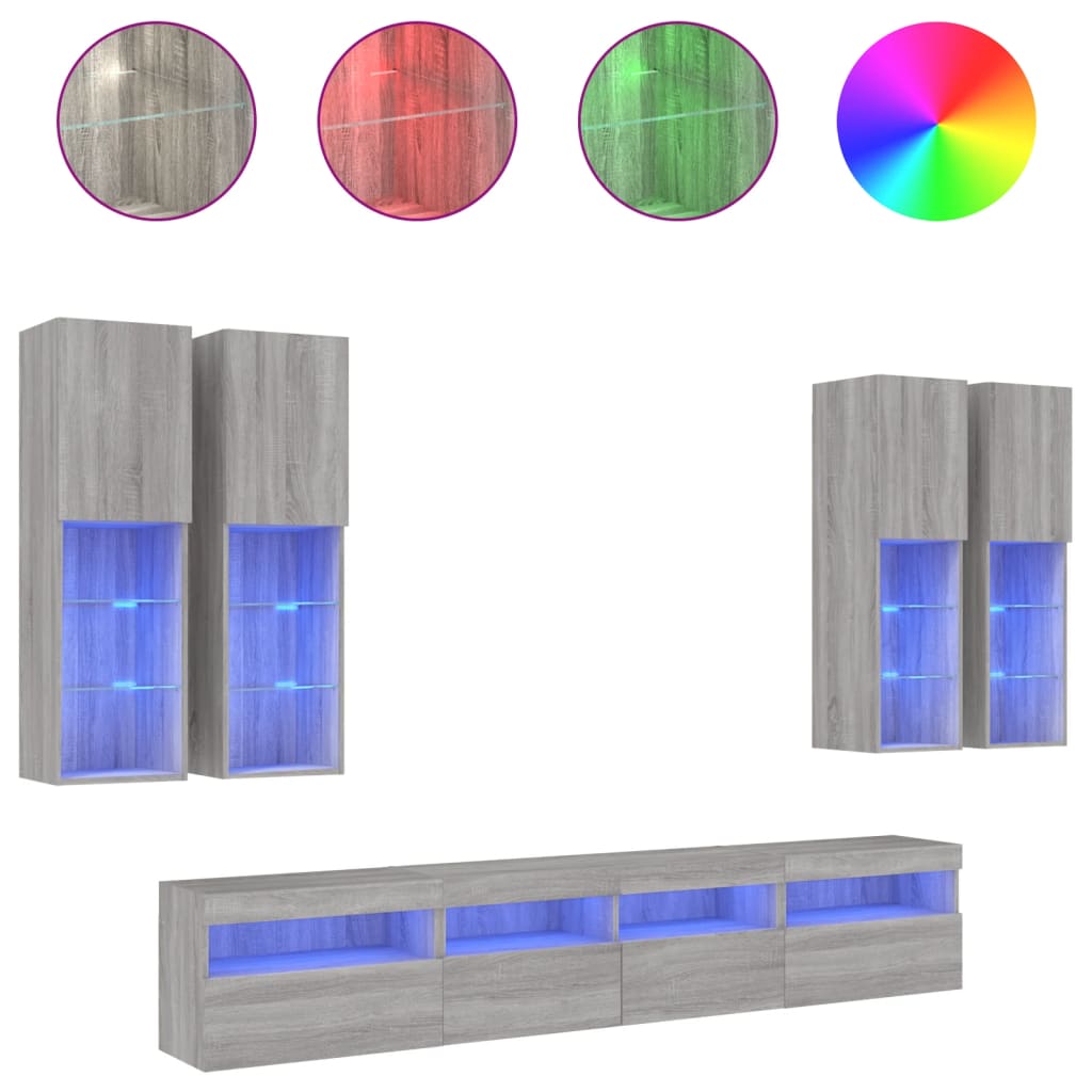 vidaXL 7-dijelni set zidnih TV ormarića LED boja hrasta sonome