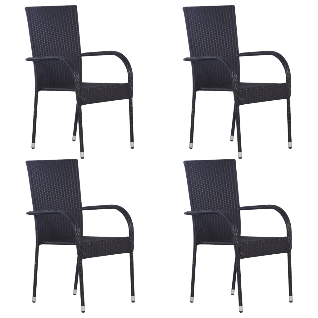 vidaXL Složive vrtne stolice 4 kom od poliratana crne