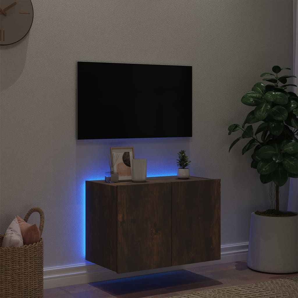 vidaXL Zidni TV ormarić s LED svjetlima boja hrasta 60x35x41 cm