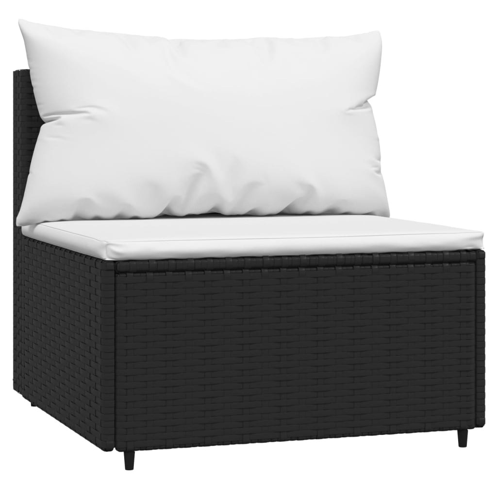 vidaXL Srednja vrtna sofa od poliratana s jastucima crna