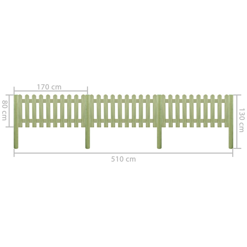 vidaXL Ograda od kolaca od impregnirane borovine 5,1 m 130 cm 6/9 cm