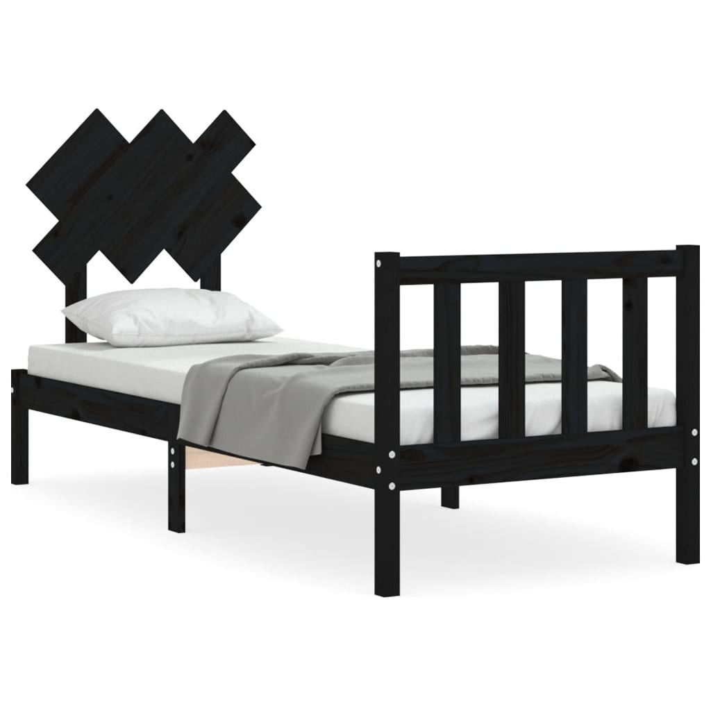 vidaXL Okvir kreveta s uzglavljem crni jednokrevetni masivno drvo