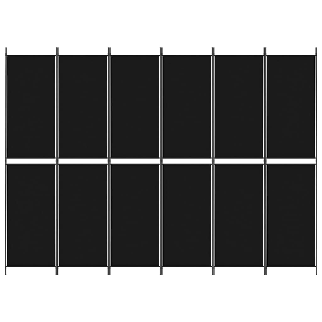 vidaXL Sobna pregrada s 6 panela crna 300 x 220 cm od tkanine