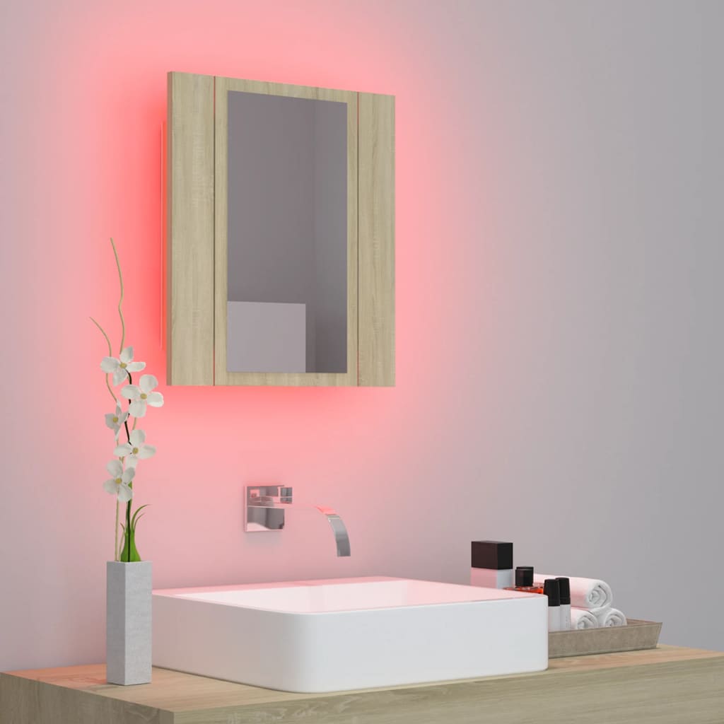 vidaXL LED kupaonski ormarić s ogledalom boja hrasta 40x12x45 akrilni
