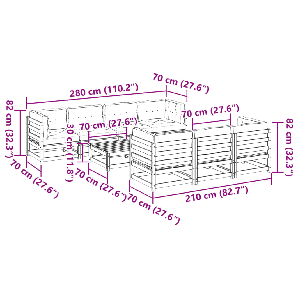 vidaXL 8-dijelni set vrtnih sofa s jastucima masivno drvo duglazije