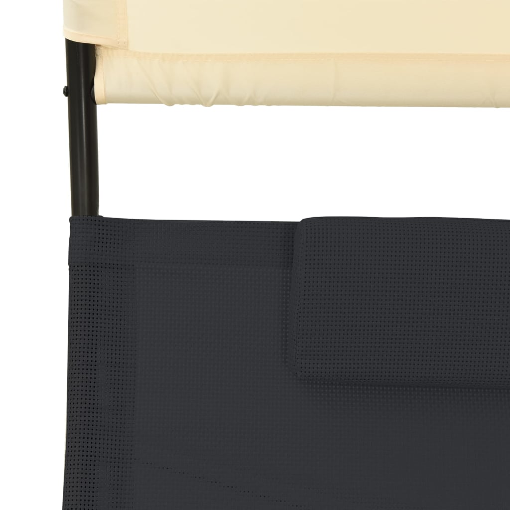 vidaXL Dvostruka ležaljka za sunčanje s krovom od tekstilena crna-krem