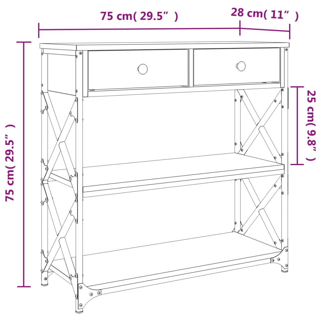 vidaXL Konzolni stol boja hrasta sonome 75x28x75 cm konstruirano drvo