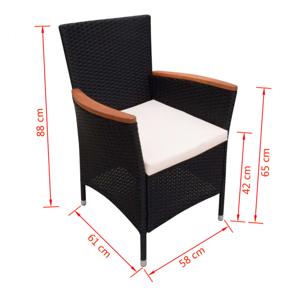 vidaXL Vrtne stolice 2 kom s jastucima poliratan crne