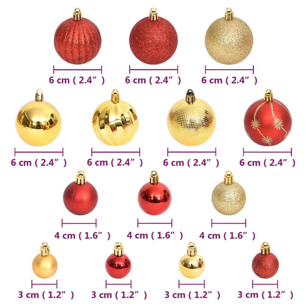 vidaXL Set božićnih kuglica od 108 komada zlatne i crvene