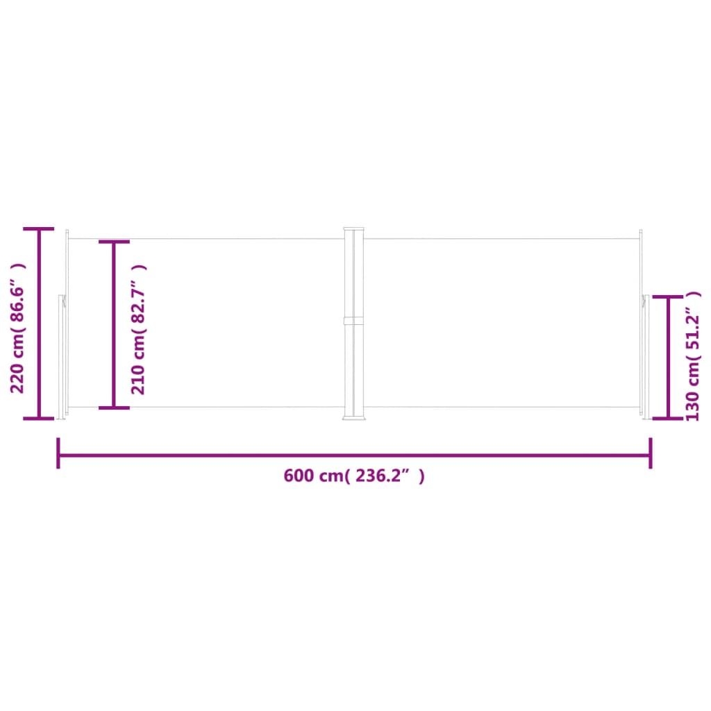 vidaXL Uvlačiva bočna tenda krem 220 x 600 cm
