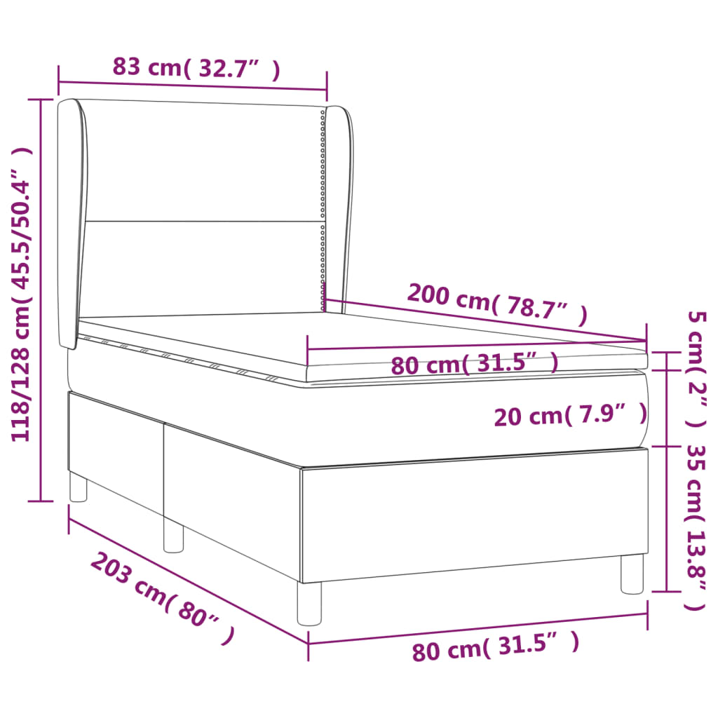 vidaXL Okvir kreveta s oprugama i madrac tamnosivi 80x200cm od tkanine