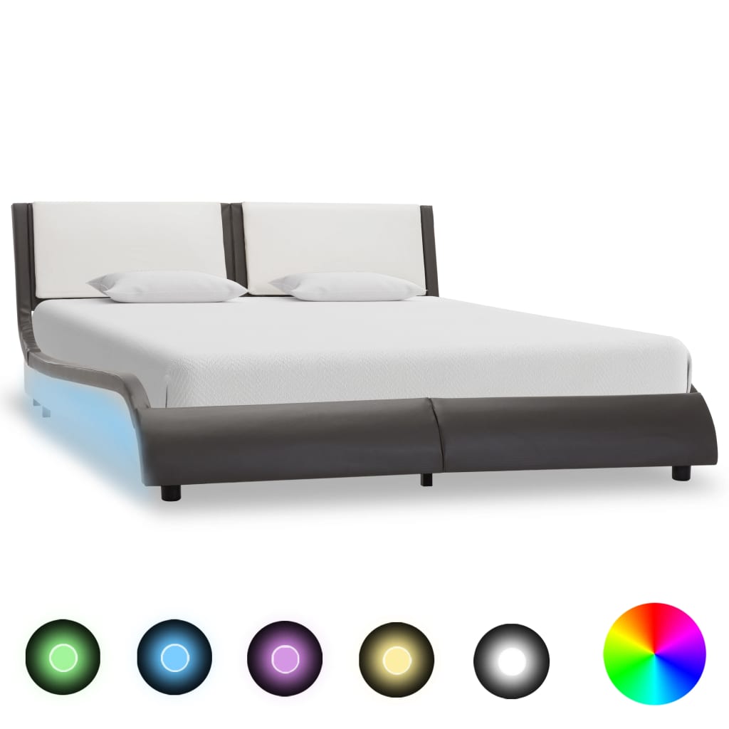 vidaXL Okvir za krevet od umjetne kože LED sivo-bijeli 140 x 200 cm