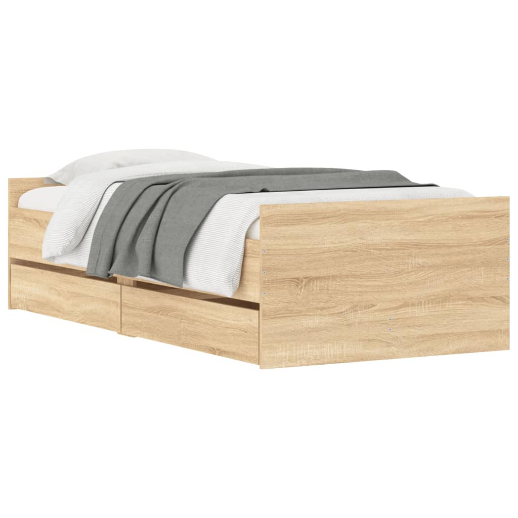 vidaXL Okvir kreveta s ladicama boja hrasta 75 x 190 cm za jednu osobu
