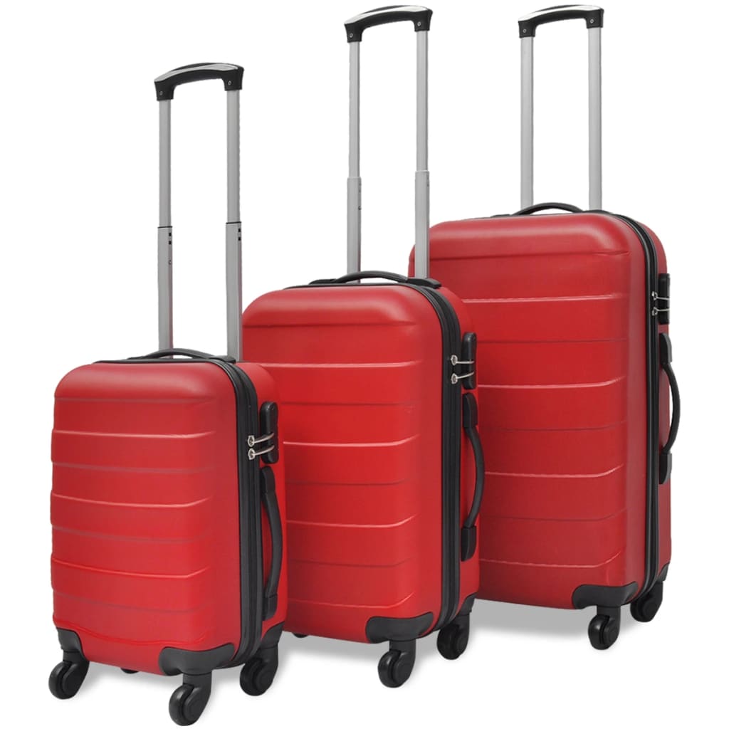 vidaXL Trodijelni set čvrstih kovčega s kotačima crveni 45,5/55/66 cm