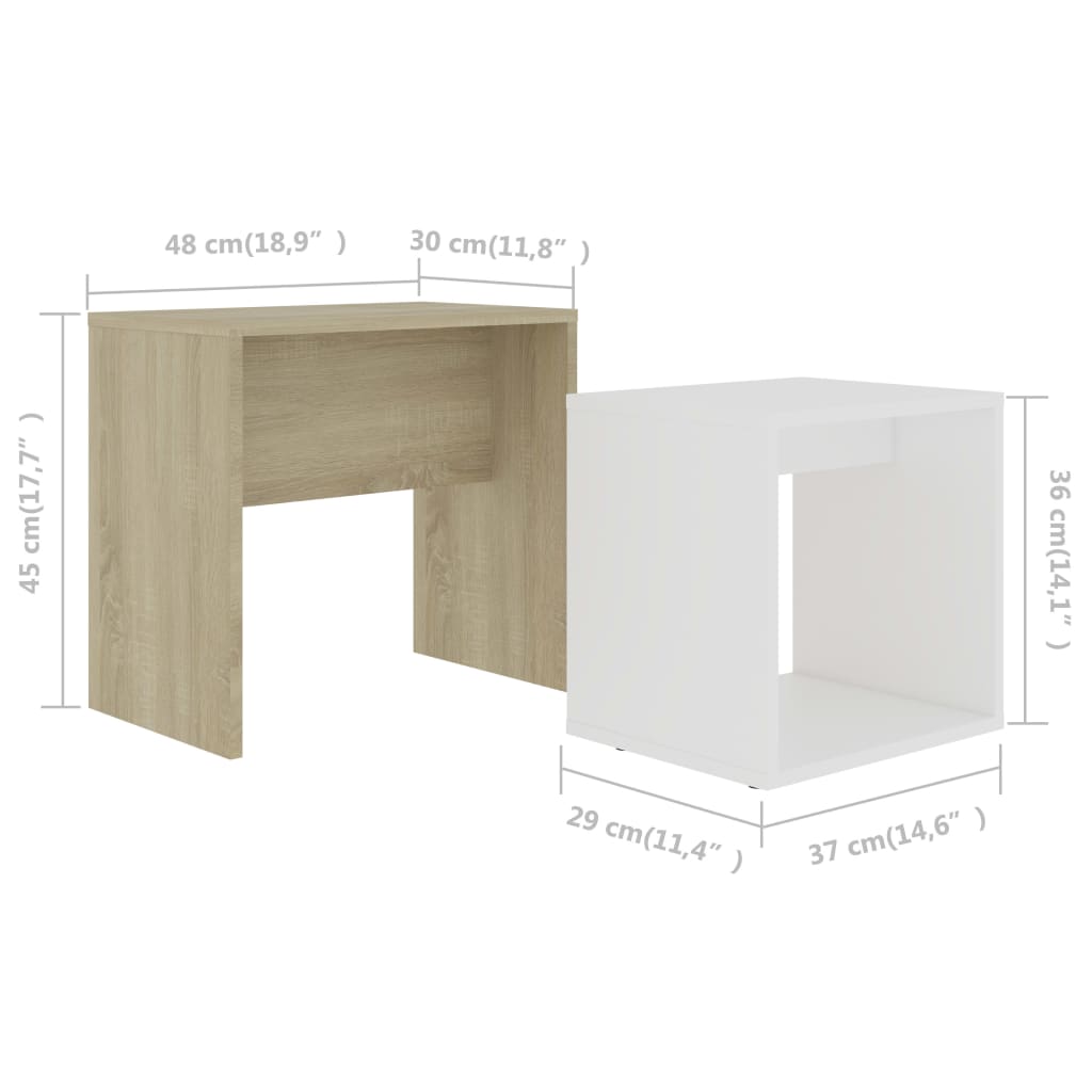 vidaXL Set stolića za kavu bijeli i boja hrasta 48x30x45 cm od iverice