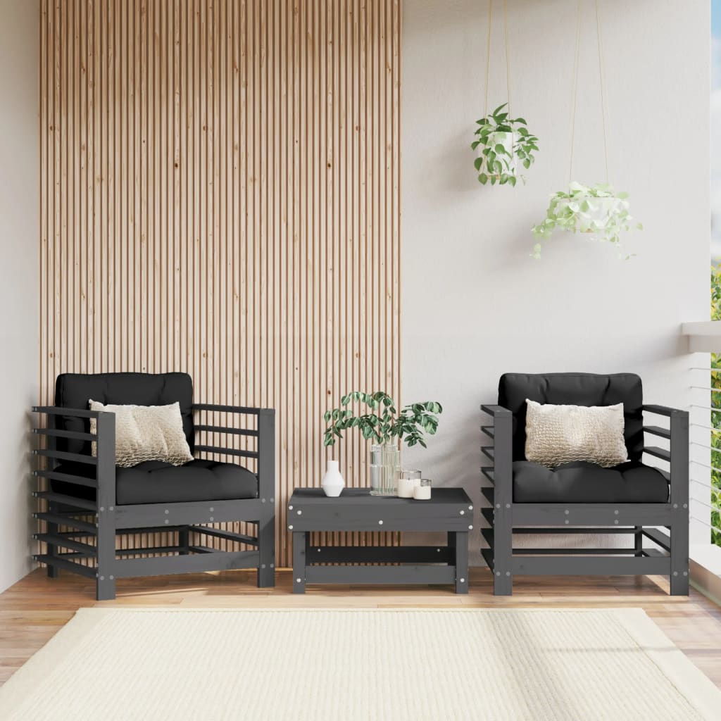 vidaXL Vrtne stolice s jastucima 2 kom sive od masivne borovine