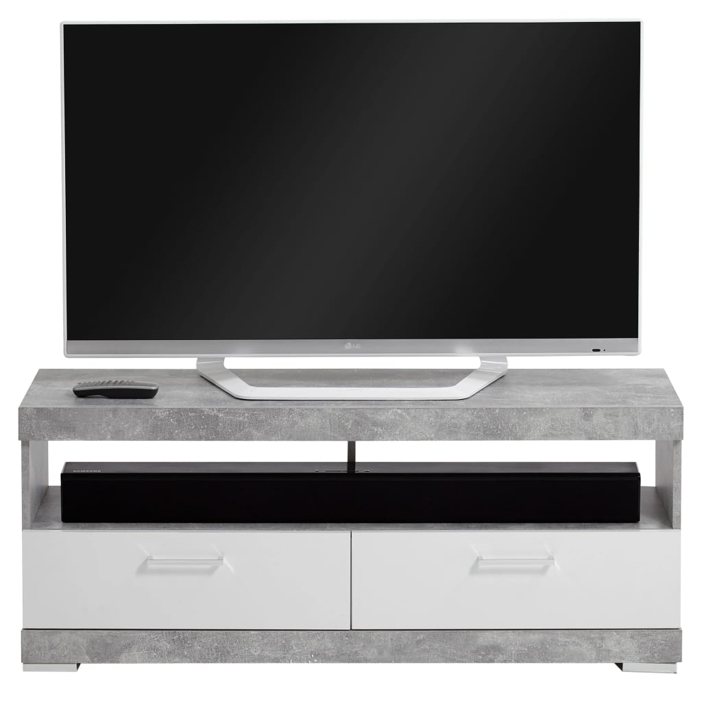 FMD stalak za TV/Hi-Fi siva boja betona i sjajna bijela