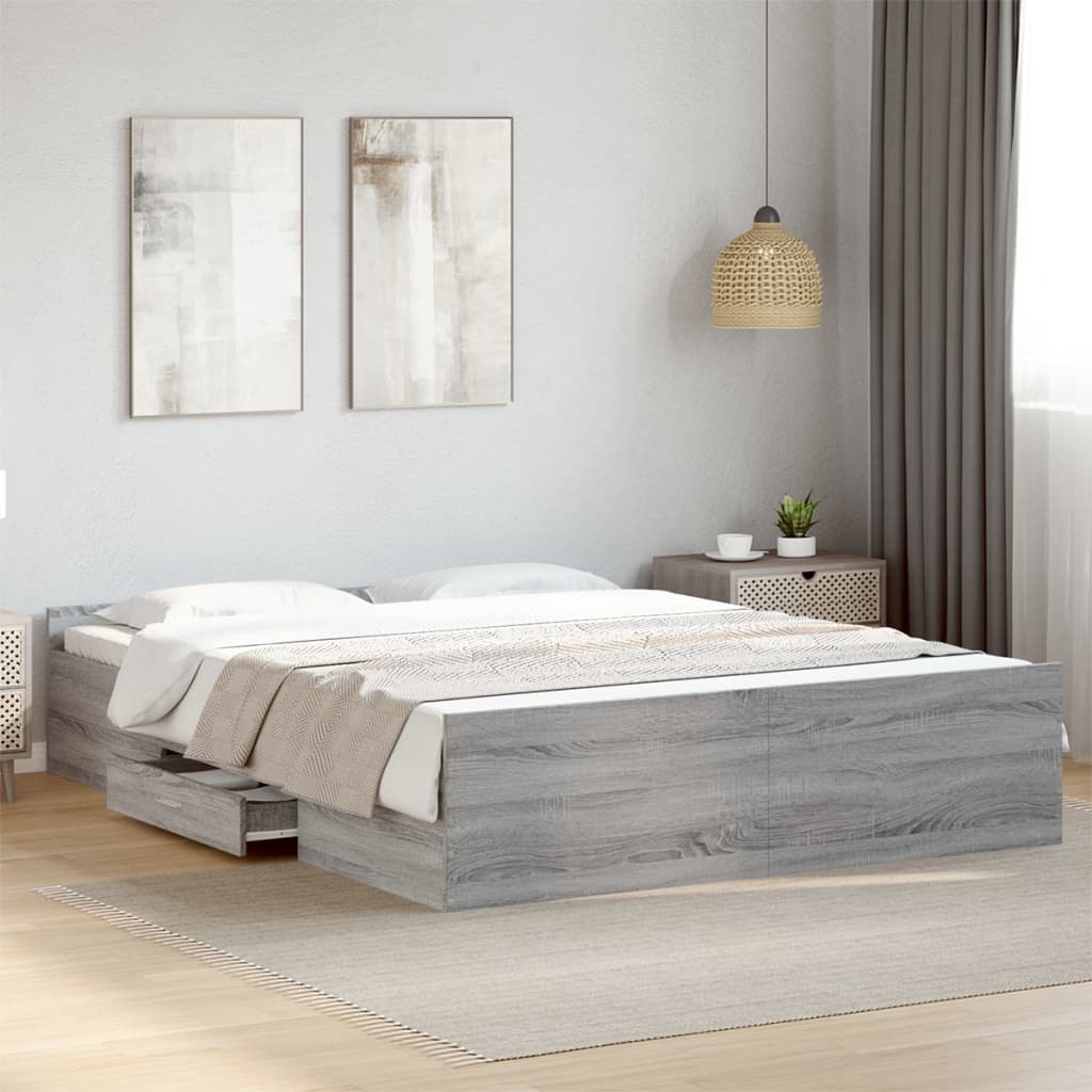 vidaXL Okvir za krevet s ladicama boja hrasta 150x200 cm drveni