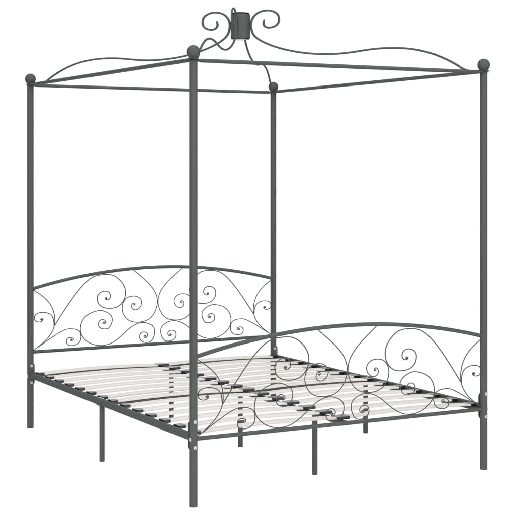 vidaXL Okvir za krevet s nadstrešnicom sivi metalni 160 x 200 cm