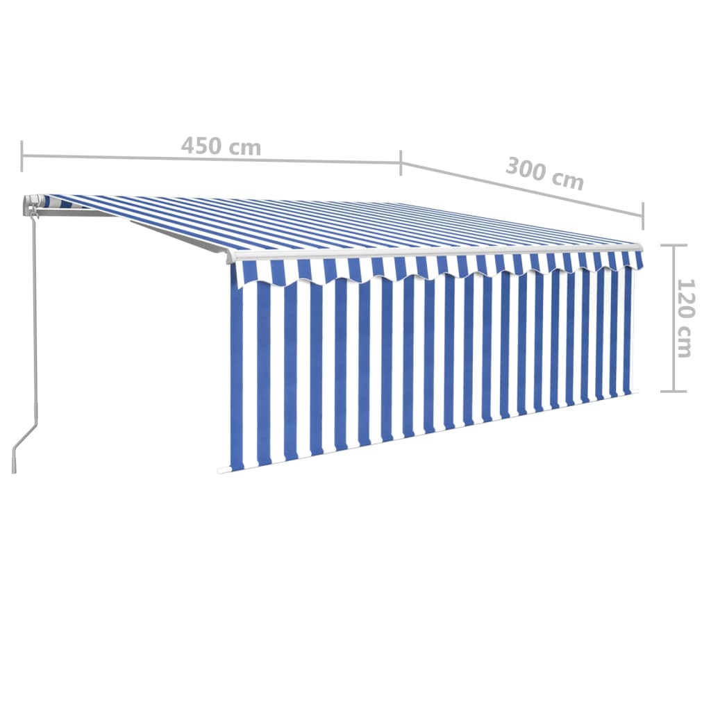 vidaXL Tenda na ručno uvlačenje s roletom 4,5 x 3 m plavo-bijela
