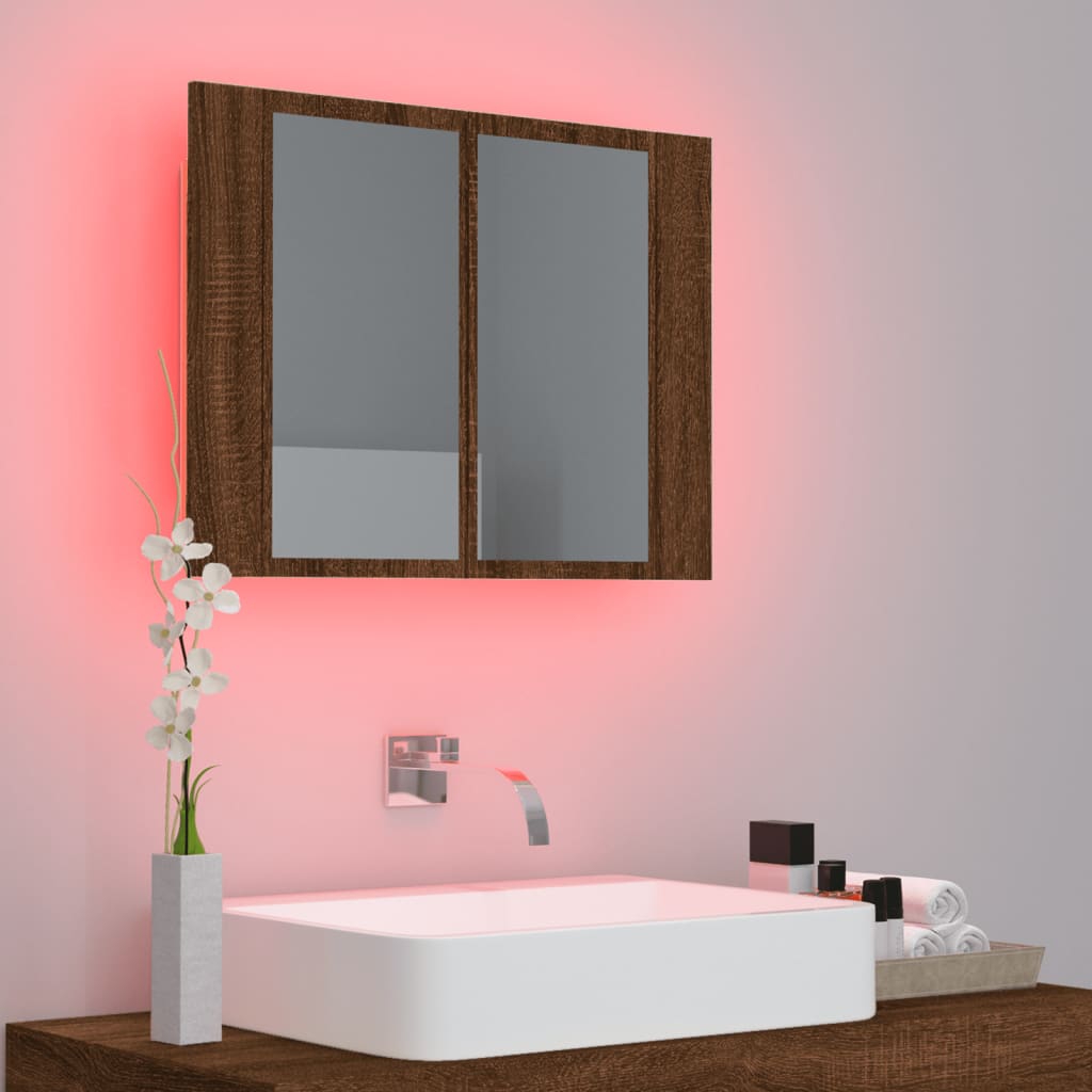 vidaXL LED ormarić s ogledalom smeđa boja hrasta 60x12x45 cm drveni