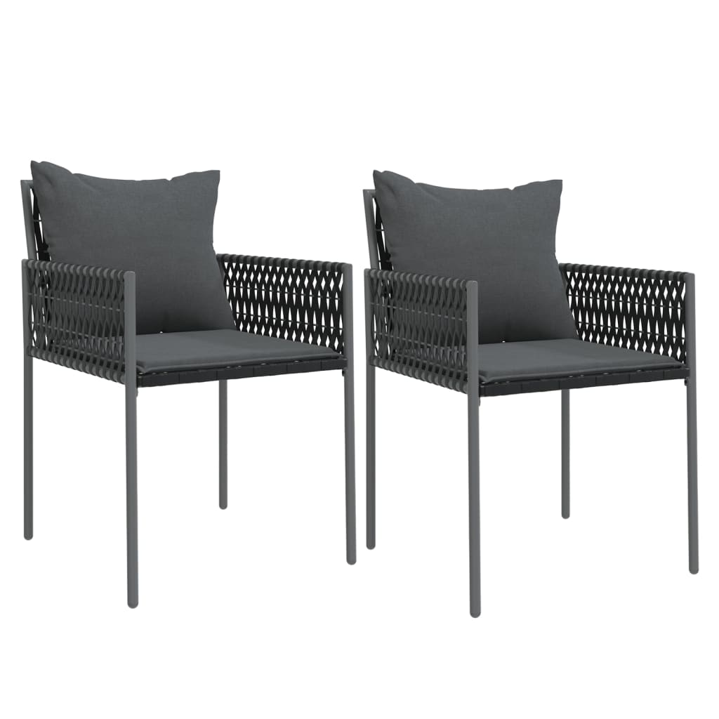 vidaXL Vrtne stolice s jastucima 2 kom crne 54x61x83 cm od poliratana