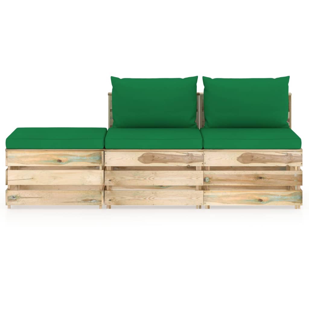 vidaXL 3-dijelna vrtna garnitura s jastucima zeleno impregnirano drvo