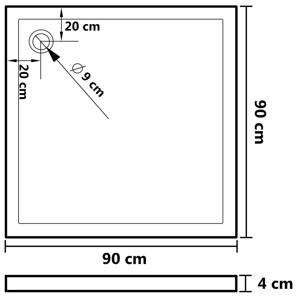 vidaXL Podloga za tuširanje s točkicama bijela 90 x 90 x 4 cm ABS