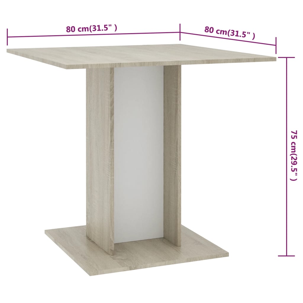 vidaXL Blagovaonski stol bijeli i boja hrasta 80x80x75 cm od iverice
