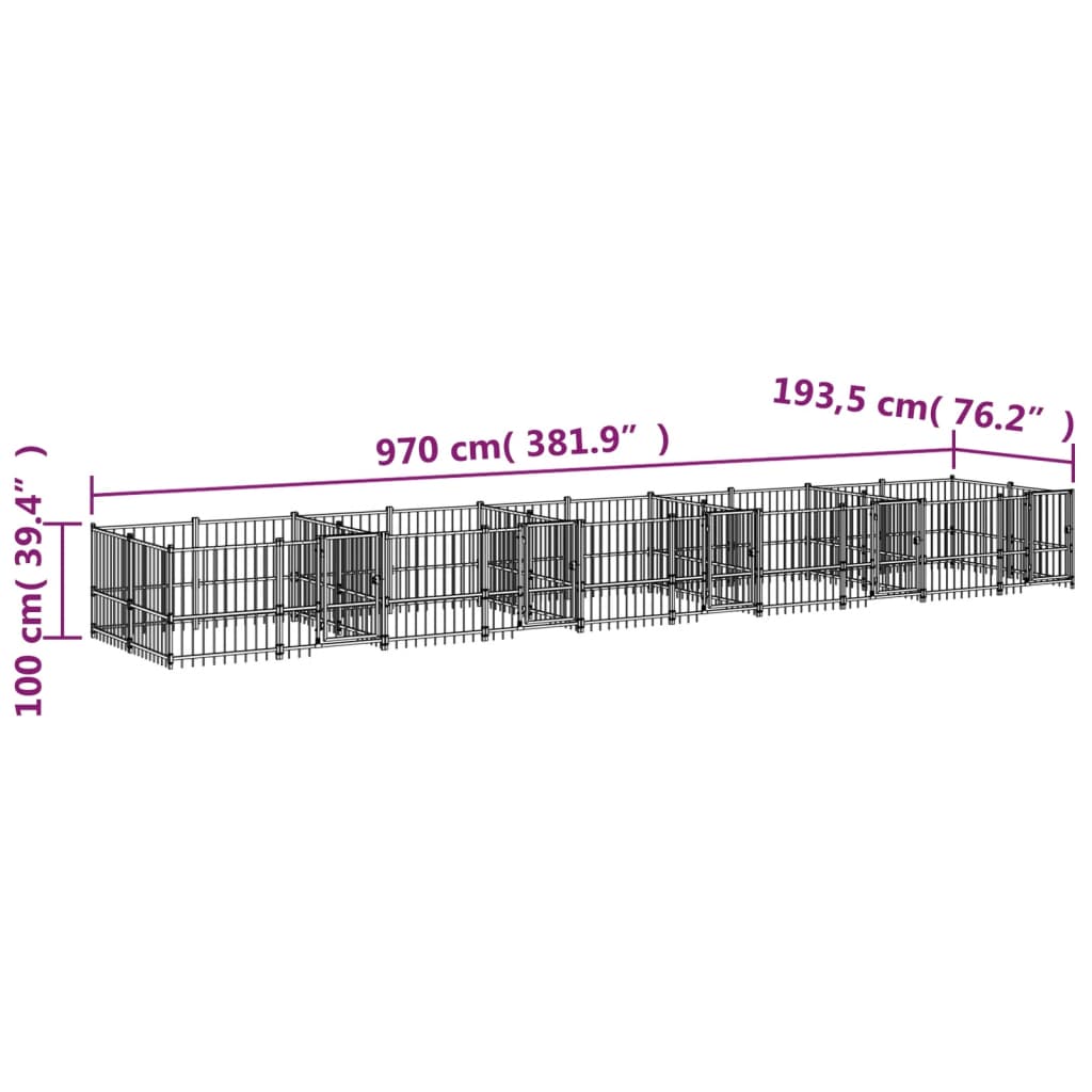 vidaXL Vanjski kavez za pse čelični 18,77 m²