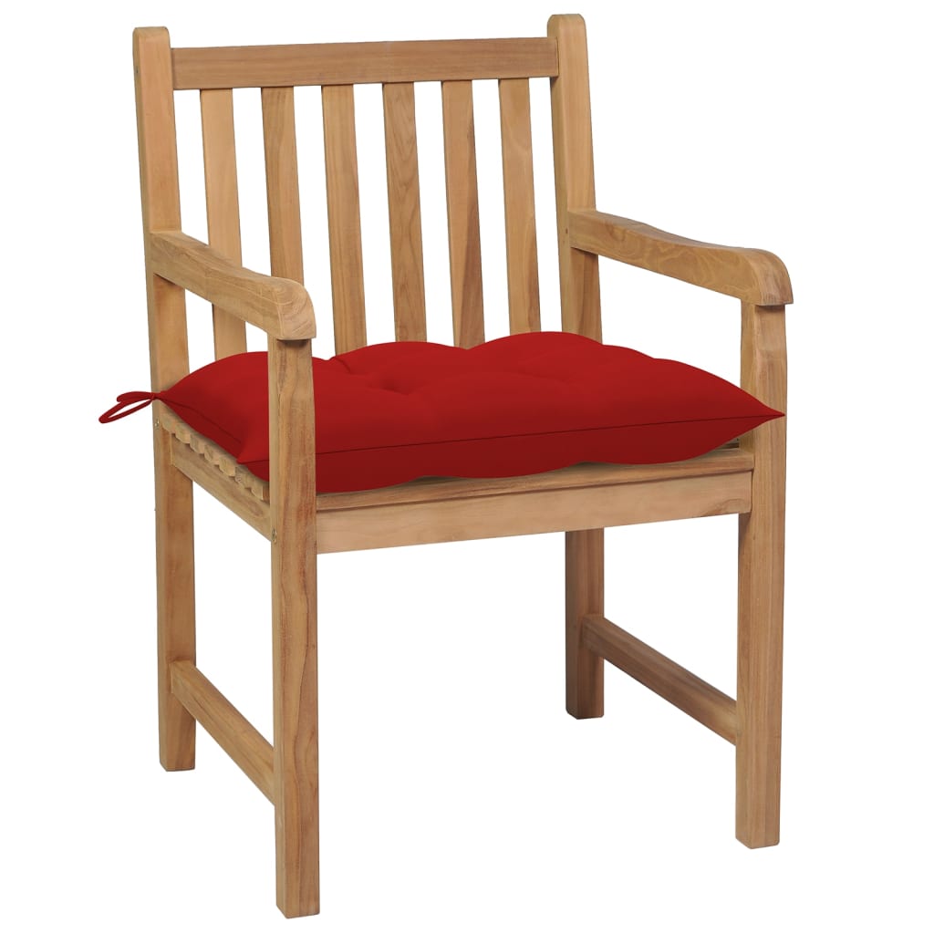vidaXL Vrtne stolice s crvenim jastucima 8 kom od masivne tikovine