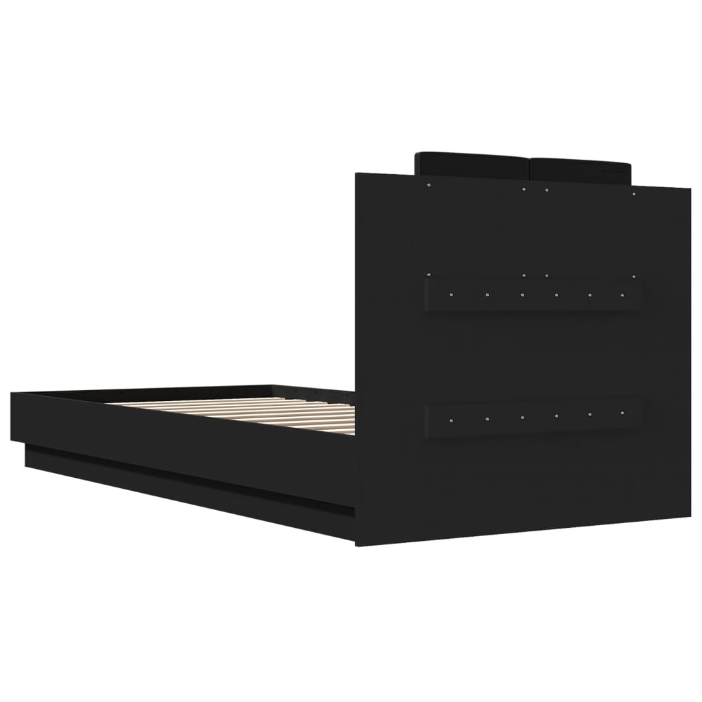 vidaXL Okvir kreveta s uzglavljem crni 90 x 200 cm konstruirano drvo