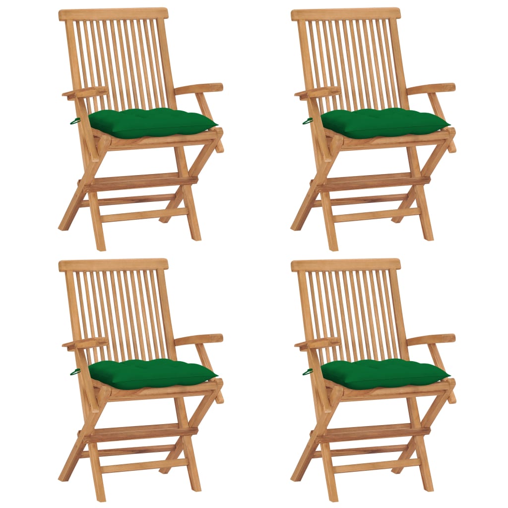 vidaXL Vrtne stolice sa zelenim jastucima 4 kom od masivne tikovine