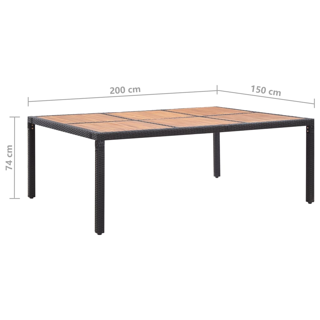 vidaXL Vrtni stol crni 200x150x74 cm od poliratana i bagremovog drva