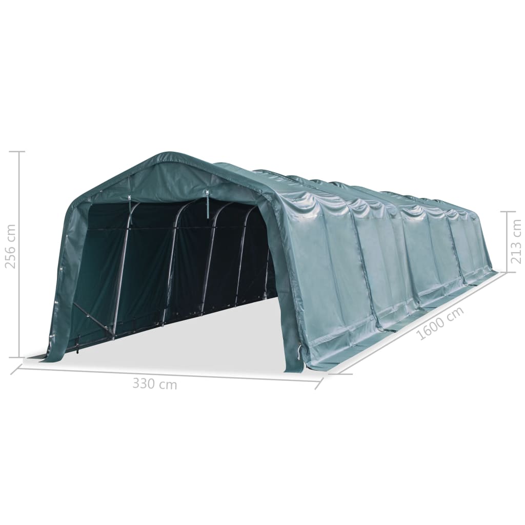 vidaXL Uklonjivi šator za stoku PVC 550 g/m² 3,3 x 16 m tamnozeleni