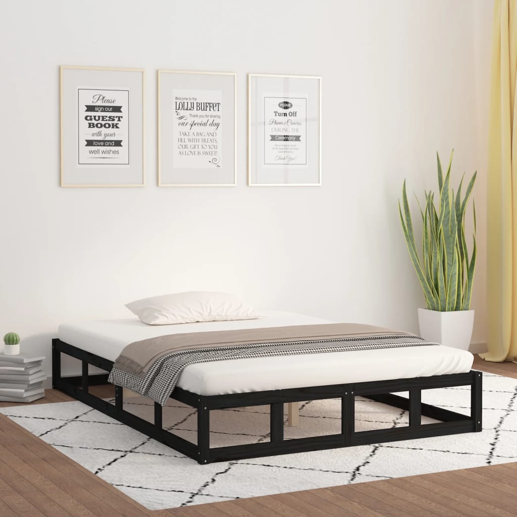 vidaXL Okvir za krevet od masivnog drva crni 150x200 cm 5FT veliki